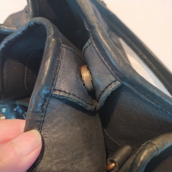 Platania Studded Lazer Cut Black Italian Leather Satchel with Swirl Design - Picture 9 of 14